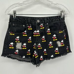 Mickey Mouse Disney Distressed Black Denim Cut-Off Jean Shorts‎ Small size 26